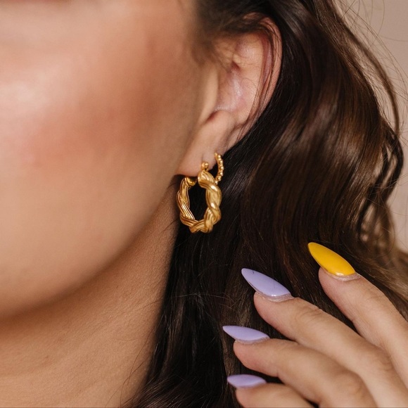 Gold Twist Hoop Earrings - Picture 2 of 2